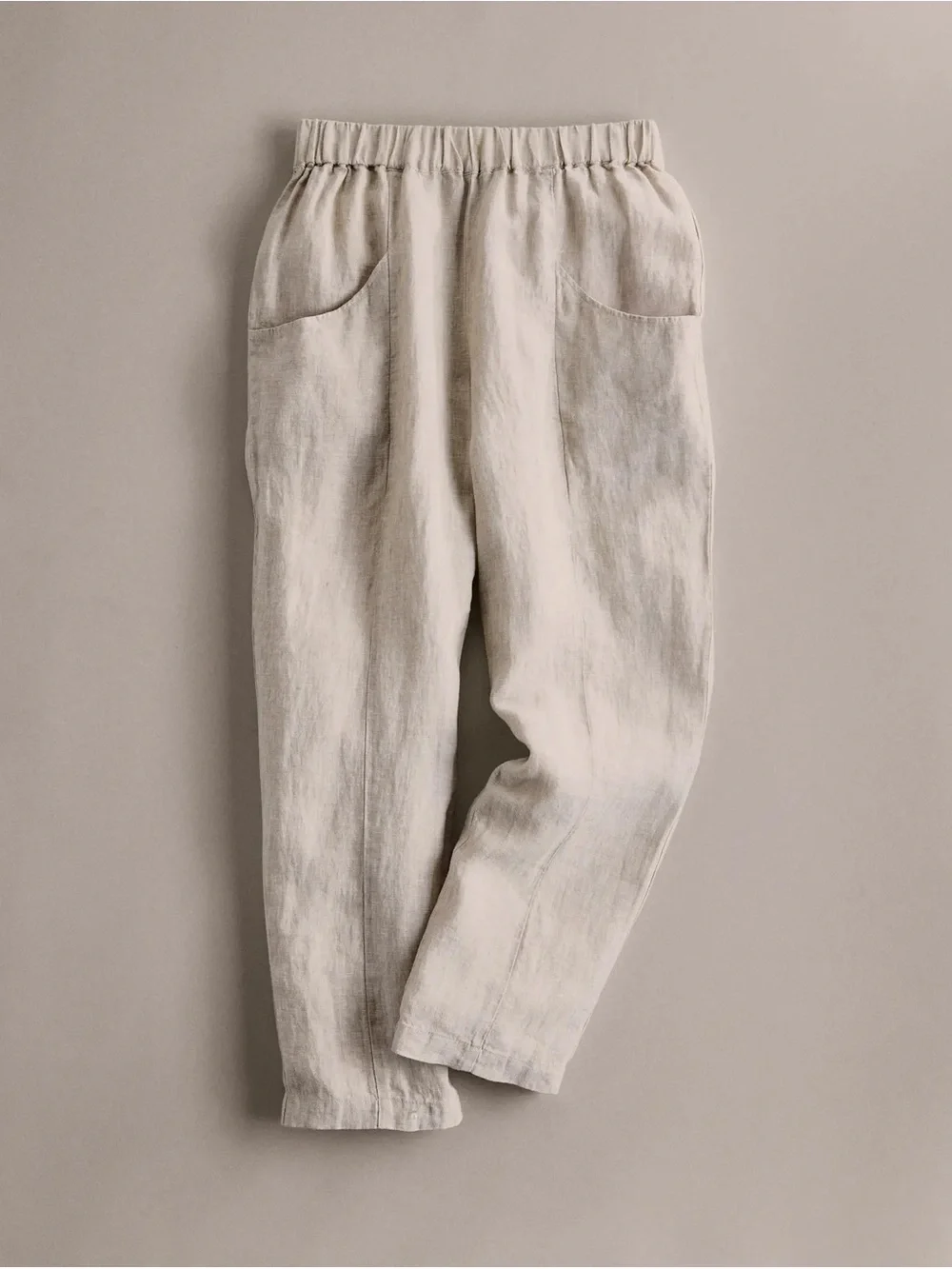 Quince Linen Elastic Waist Crop Pants - Beige / Flax Large